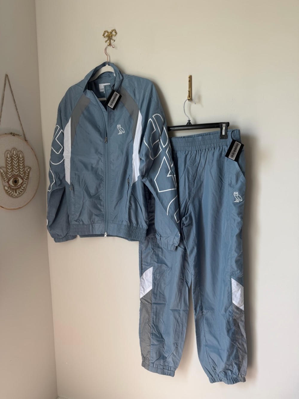OVO Slate Blue Track Jacket & Pants Set with White Accents